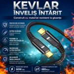 Set 2 Cabluri USB-C la USB-C – USB4 40 Gbps, Încărcare Rapidă PD 240W, Kevlar, 1 m + 1,8 m - imagine 3
