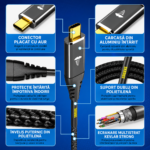 Set 2 Cabluri USB-C la USB-C – USB4 40 Gbps, Încărcare Rapidă PD 240W, Kevlar, 1 m + 1,8 m - imagine 4