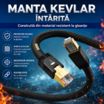 Cablu de rețea CAT 8 Ethernet RJ45, 40 Gbps, 2000 MHz, S/FTP, Conectori Aurii, Kevlar, 2,4 m - imagine 3