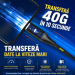 Cablu USB-C la USB-C USB4 Gen3, 40 Gbps, Încărcare Rapidă PD 240W, Kevlar, Conectori Aurii, 1 m - imagine 5