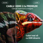 Cablu HDMI 2.1a Ultra High Speed 8K 60Hz / 4K 120Hz, 48 Gbps, eARC, HDR, Kevlar, Conectori Aurii, 1.8 m - imagine 5