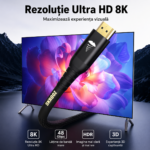 Cablu HDMI 2.1a Ultra High Speed 8K 60Hz / 4K 120Hz, 48 Gbps, eARC, HDR, Kevlar, Conectori Aurii, 1.8 m - imagine 4