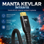 Cablu HDMI 2.1a Ultra High Speed 8K 60Hz / 4K 120Hz, 48 Gbps, eARC, HDR, Kevlar, Conectori Aurii, 1.8 m - imagine 3