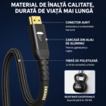 Cablu HDMI 2.1a Ultra High Speed 8K 60Hz / 4K 120Hz, 48 Gbps, eARC, HDR, Kevlar, Conectori Aurii, 1.8 m - imagine 7