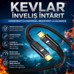 Cablu USB-C la USB-C USB4 Gen3, 40 Gbps, Încărcare Rapidă PD 240W, Kevlar, Conectori Aurii, 1 m - imagine 2